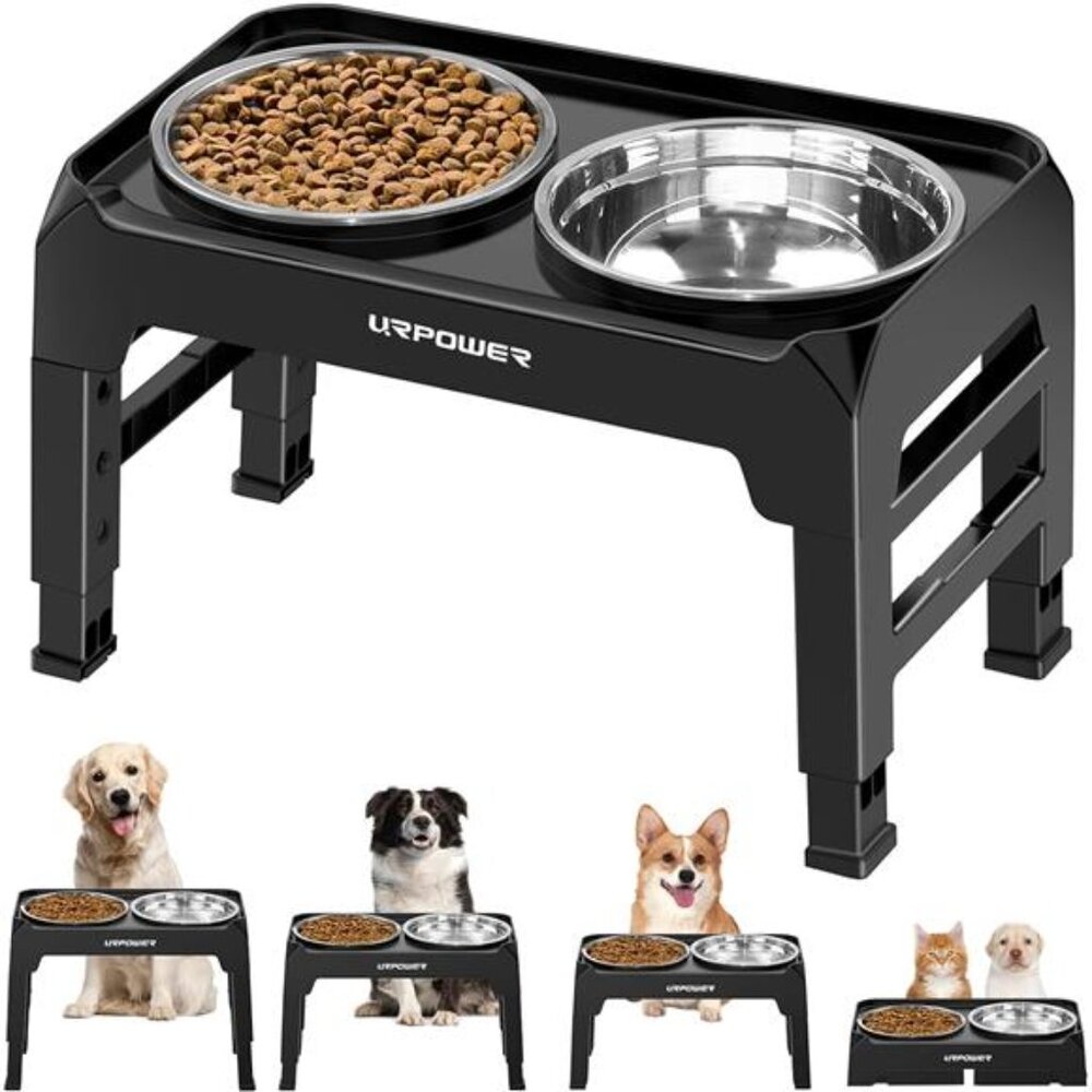 4 Height Adjustable Elevated Dog Bowls -50oz Large Capacity Stainless Steel Bowl